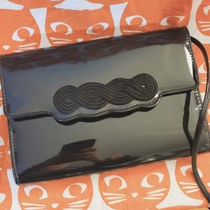 Vintage PERFECT shoulder bag, shiny, high gloss black PVC